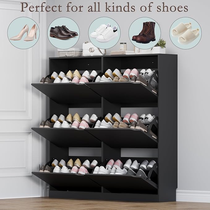 BORNOON Shoe Cabinet with 6 Flip Drawers, Slim Narrow Shoe Storage Cabinet - Image 4