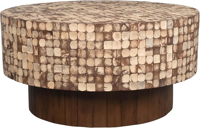 East at Main Mila Brown Coffee Table – Round Boho Pedestal Table - Image 3