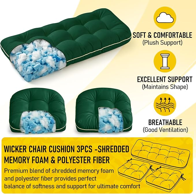 1 MIDDLE ONE Wicker Chair Cushions 3 Pieces Set - Image 4