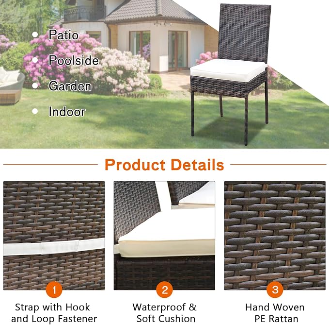 Tangkula 5 Piece Patio Wicker Dining Set, Outdoor Rattan Table and Chairs - Image 6