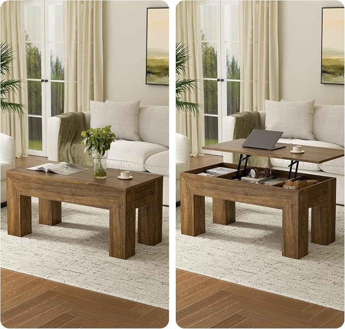FABATO 41.7'' Lift Top Coffee Table, Wooden Rectangle Coffee Table - Image 5