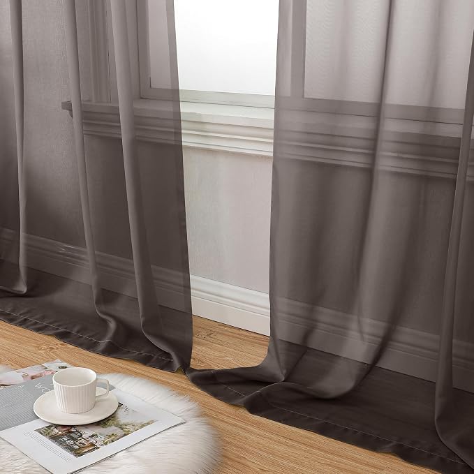 Aiyufeng Chocolate Sheer Curtains 45 Inches Long 2 Panels, Solid Voile Top Dual - Image 8