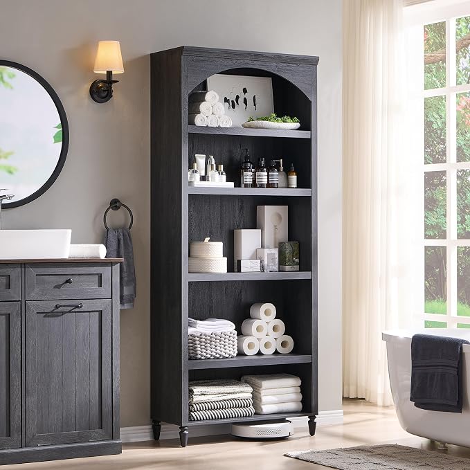 IFGET 76" Tall Arched Bookcase, Farmhouse 5 Tiers Large Arched Bookshelf Cabinet - Image 5