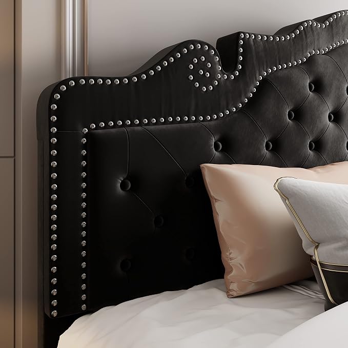 Allewie King Bed Frame with Adjustable Velvet Tiara Headboard, Upholstered - Image 7