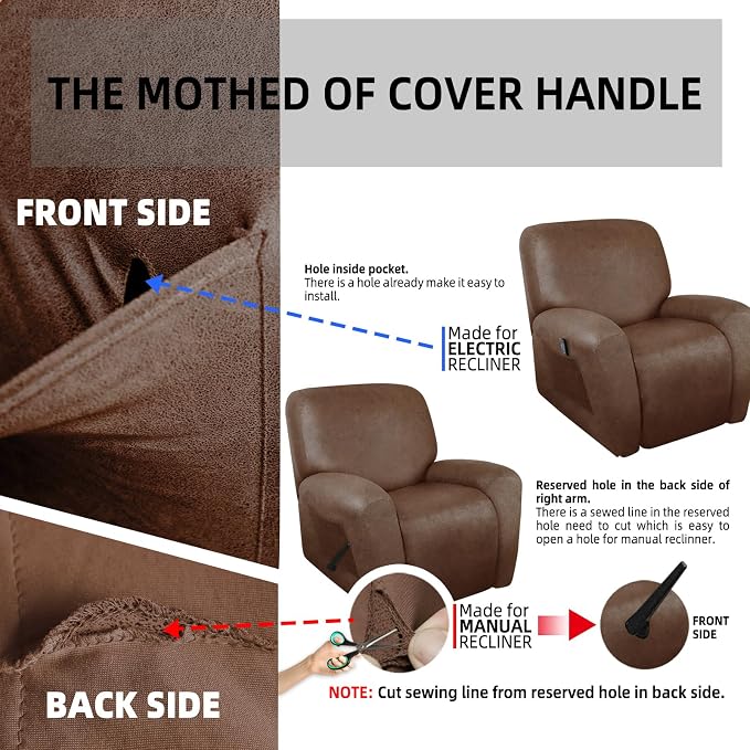 ANARACHON Leather Look Oversize Recliner Chair Covers, Thick 4 Pieces Recliner - Image 6