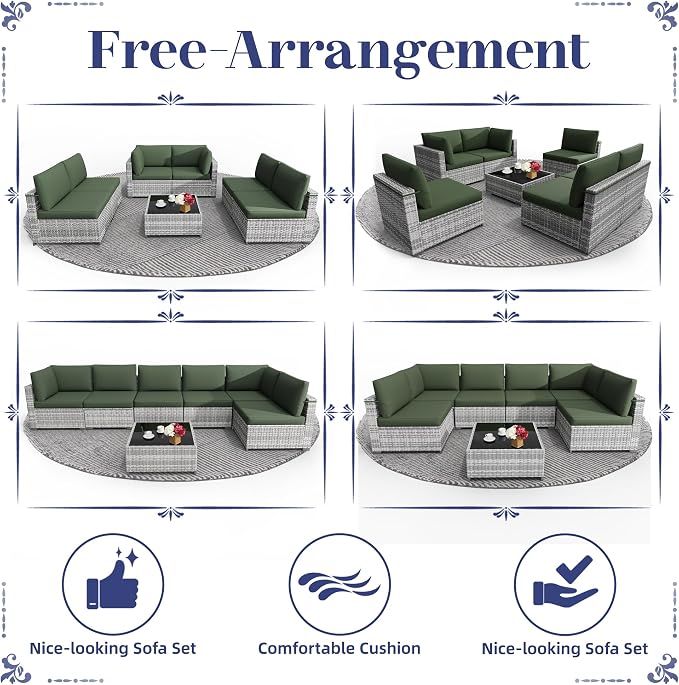 KIGOTY Patio Furniture Set, 7 Pieces Modular Outdoor Sectional Sofa, PE Rattan - Image 6