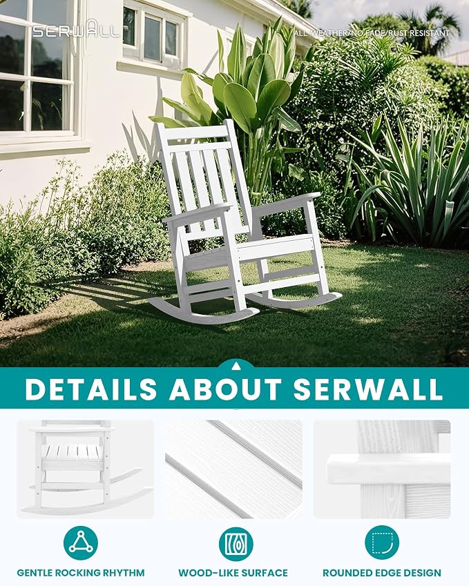 SERWALL Oversized Outdoor Rocking Chair Set of 4, HDPE Rocker - Image 3