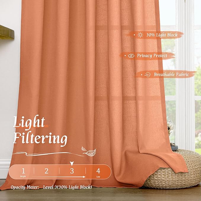 LAMIT Terracotta 48 Inch Linen Curtains - Image 4