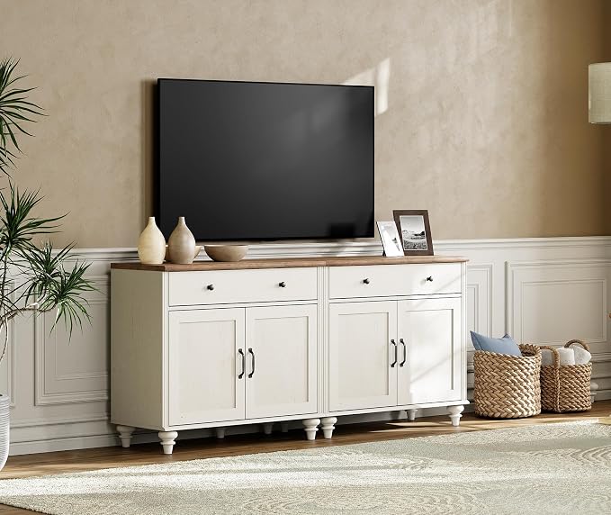 WAMAPT Buffet Cabinet with 4 Doors and 2 Drawers, Large Coffee Bar Table Wood - Image 7
