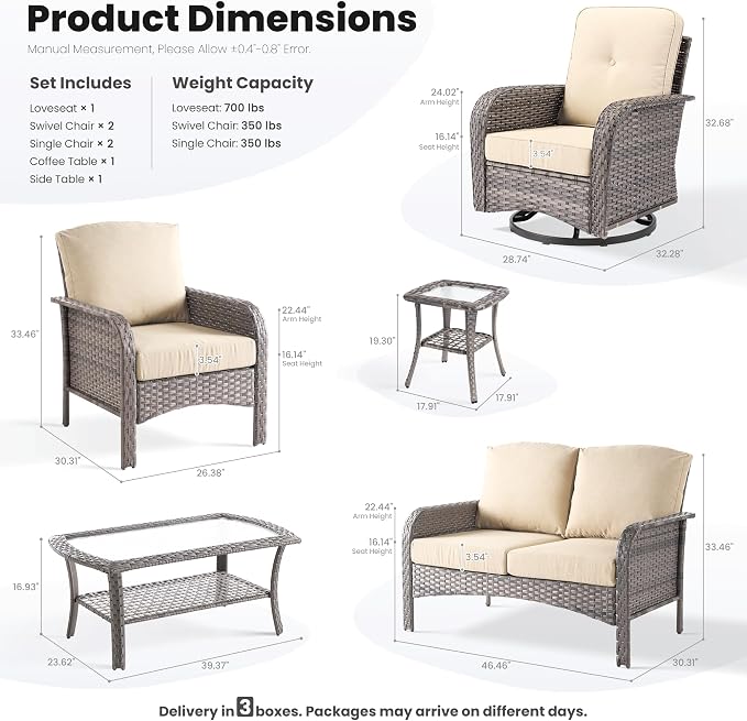 ovios 7-Piece Patio Furniture Set, Outdoor Wicker Sofa - Image 9
