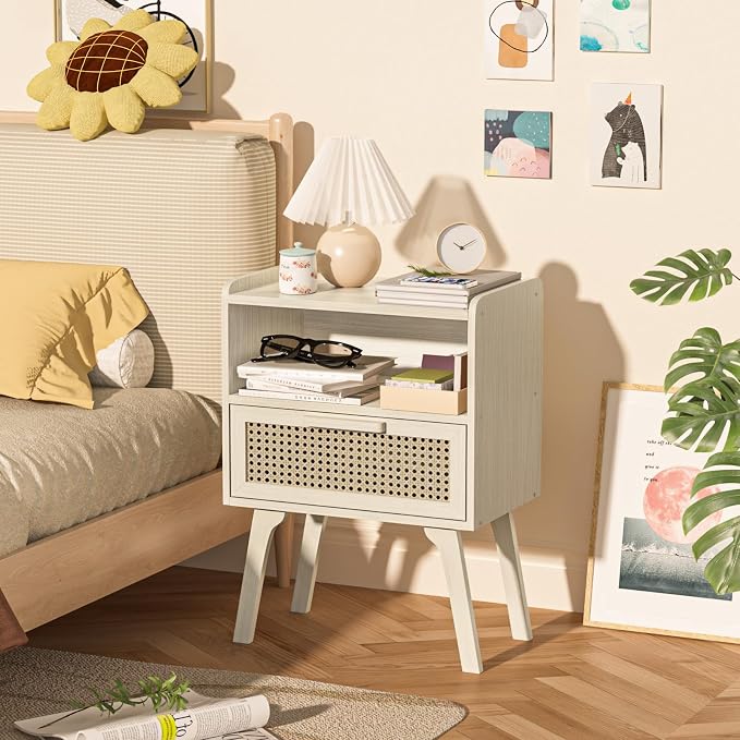 Lerliuo Rattan Nightstands Set of 2, Side Table - Image 4