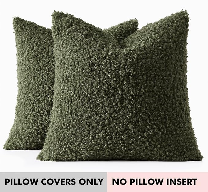 Faux Fur Throw Pillow Covers 20x20 Inch Set of 2 Boucle Neutral Decorative - Image 7