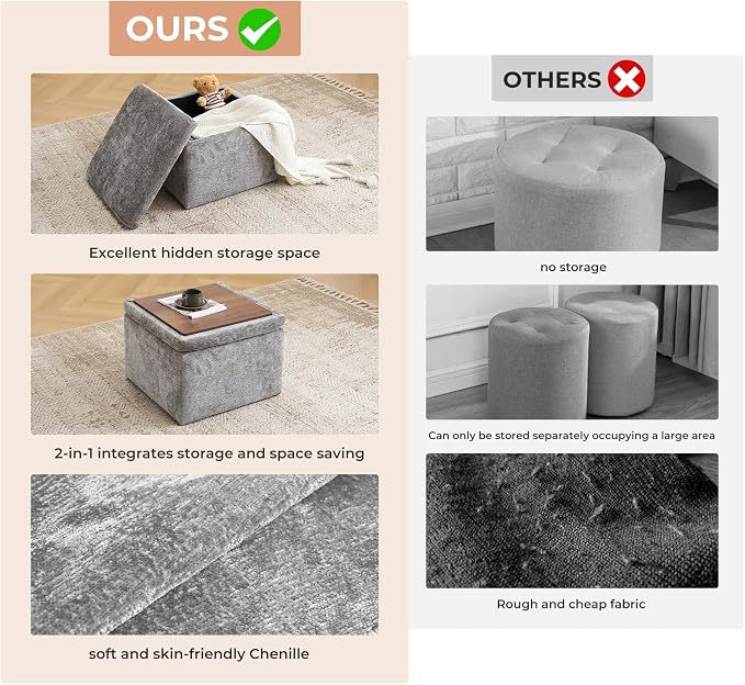 Modern Cube Storage Ottoman, Chenille Ottoman Foot Stools, Ottoman Footstool - Image 6