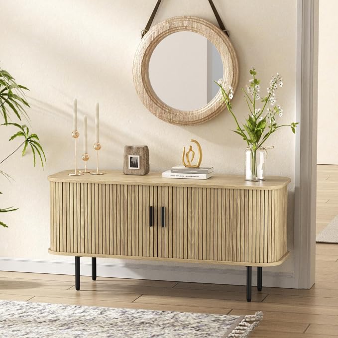 47''W Natural Storage Cabinet, Media Console, Tambour TV Stand; Sliding Door - Image 4