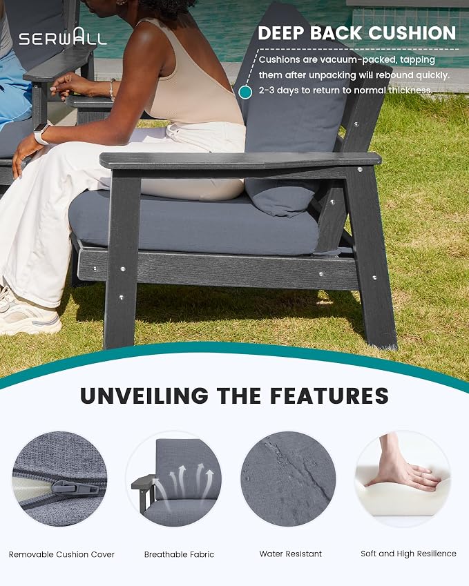SERWALL HDPE Outdoor Furniture Set, 2 Piece All Weather Wood-Like Outdoor Sofa - Image 3
