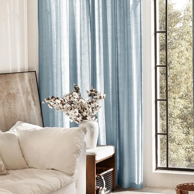 Dusty Blue Linen Curtains 84 inch Long - Image 7