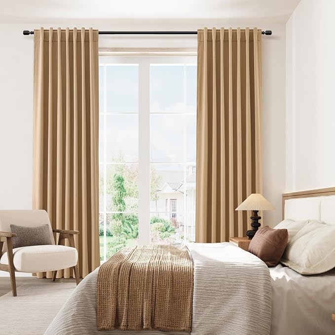 Guken Camel Brown 100% Blackout Linen Curtains 102 Inch Length 2 Panels Set - Image 8