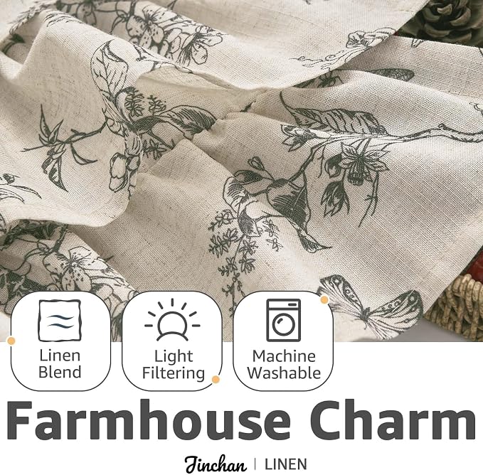 jinchan Ruffled Valance Curtain Linen Floral Kitchen Valance 18 Inch Shabby - Image 6