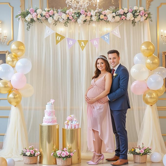 10ft x 12ft Champagne Tulle Backdrop Curtain - Image 3