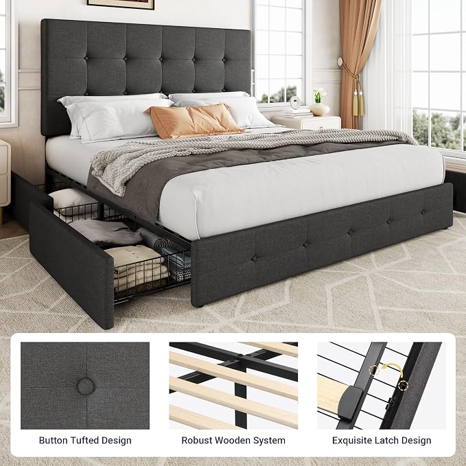 Allewie Upholstered Queen Size Platform Bed Frame - Image 6
