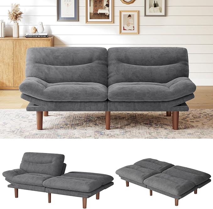 Marsail 75" Futon Sofa Bed, Convertible Corduroy Futon Couch by Marsail
