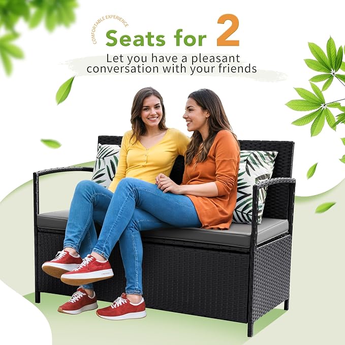 Greesum Patio Loveseat PE Rattan Wicker Outdoor Furniture - Image 8