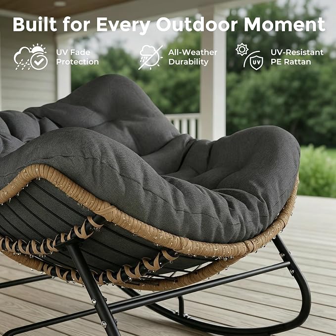 SWITTE Outdoor Papasan Rocking Chair, Oversized Patio Egg Chair - Image 5
