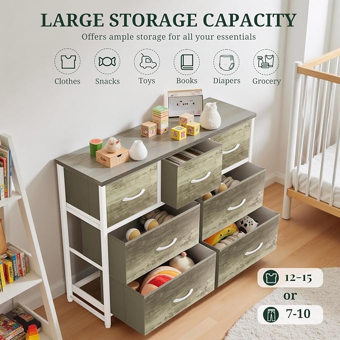 7-Drawer Dresser for Bedroom, Anti-Tip Wide Storage Organizer Fabric Chest of - Image 5