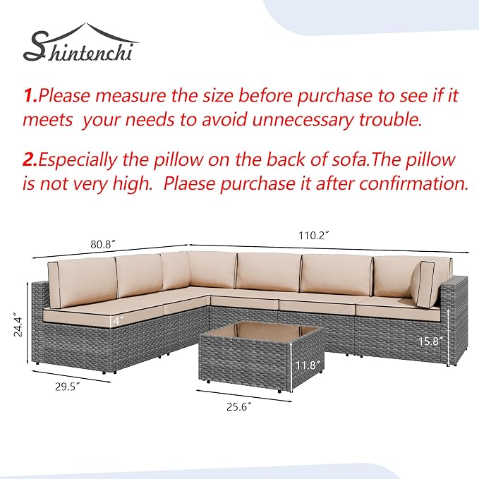 Shintenchi 7 Pieces Outdoor Patio Furniture Sets, Patio Sectional Sofa Couch - Image 2