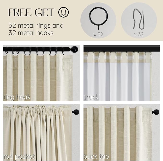 Topfinel 102 Inches Long Cream Colored Custom Total Blackout Linen Curtains - Image 5