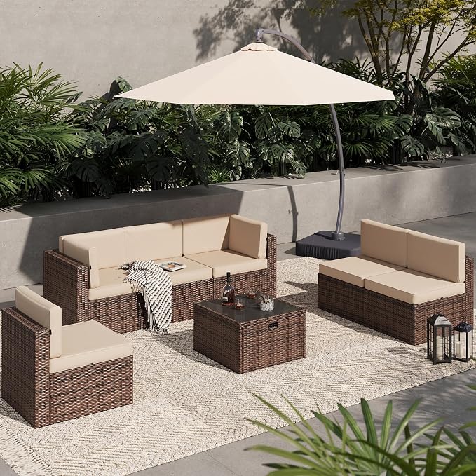 Aoxun 7 Piece Patio Furniture Set, All-Weather Wicker Outdoor Furniture 6 Seats - Image 6