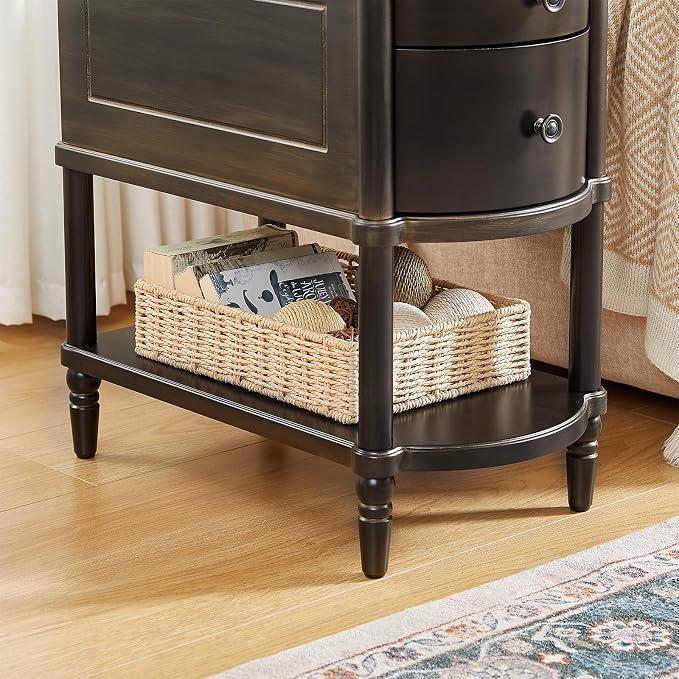 ONBRILL Narrow End Table with Charging Station, Pre-Assembled Nightstand with 2 - Image 6
