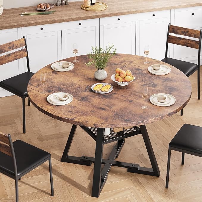 Jocoevol Round Dining Table for 4, Kitchen Dining Room Circle Dinner Pedestal - Image 4