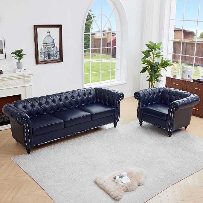 QHITTY 2 Piece Living Room Set, Chesterfield Sectional Sofa Chair Contemporary by QHITTYFurnitureLife