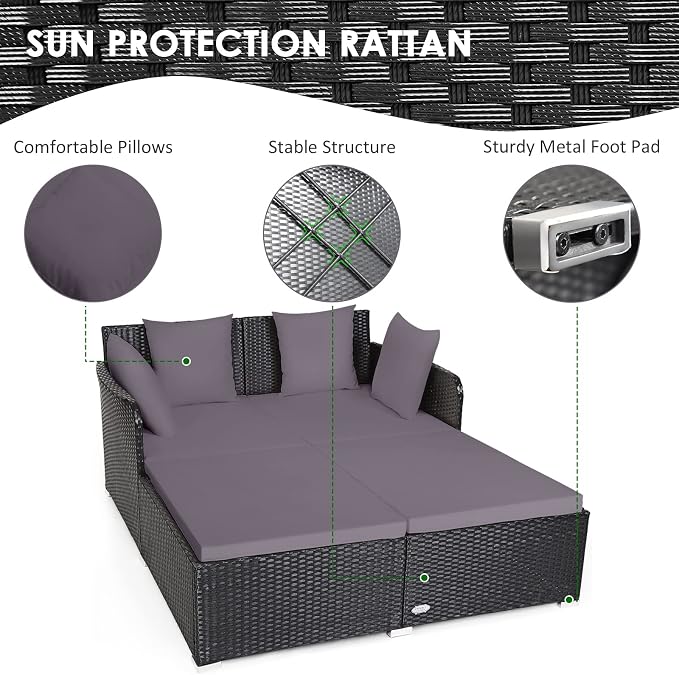 Tangkula Outdoor Rattan Daybed, Sunbed Wicker Furniture w/Spacious Seat - Image 6