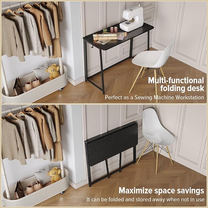 WOHOMO Folding Desk, 39.4" Narrow Writing Foldable Desk, Space-Saving Laptop - Image 5
