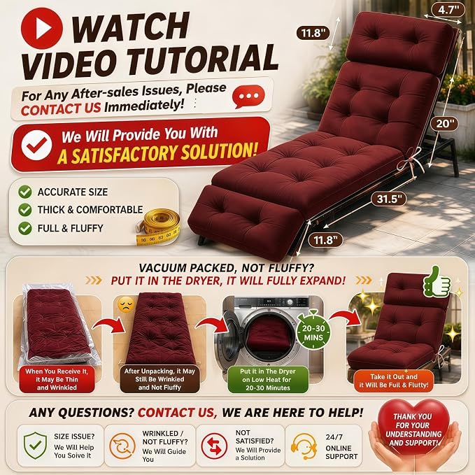 Chaise Lounge Cushion Outdoor, Waterproof Thick Patio Lounge Chair Cushion - Image 4