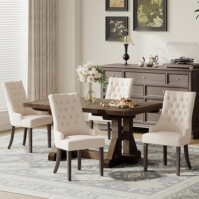 COLAMY Fabric Side Dining Chairs Set of 4, Wingback Upholstered Dining Room by COLAMYHOME
