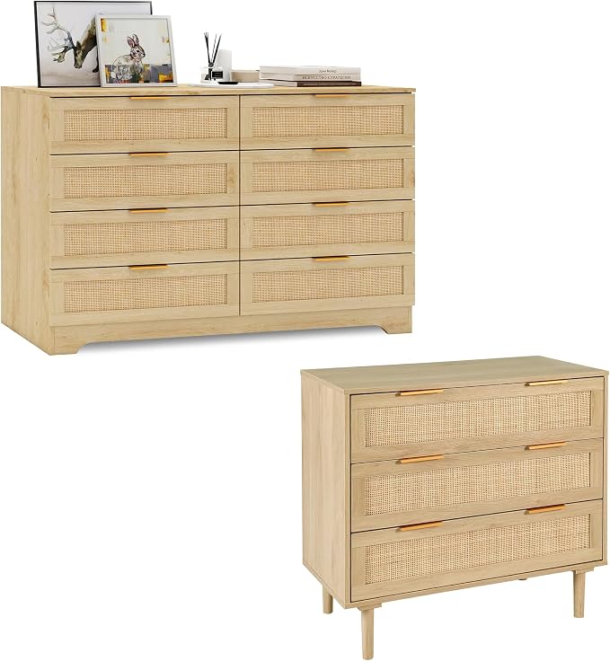 HOPUBUY Living Room Table Sets of 2, Boho Drawer and Large Drawer Nightstand by HOPUBUY
