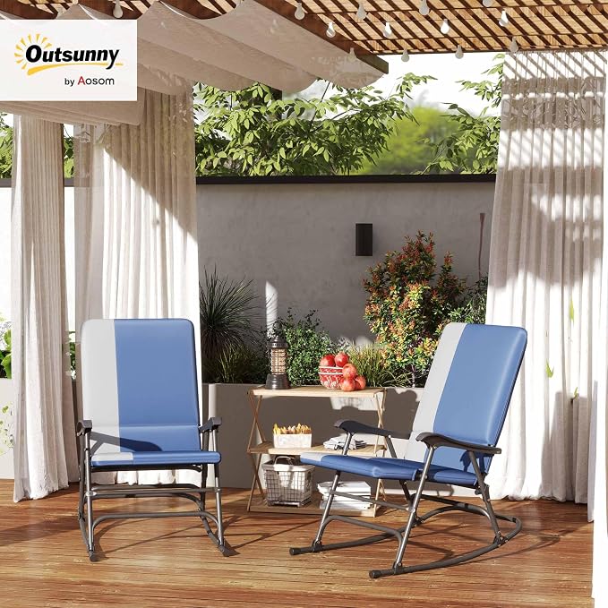Outsunny Folding Outdoor Rocking Chairs Set of 2, Oversized Outdoor Rocking - Image 2