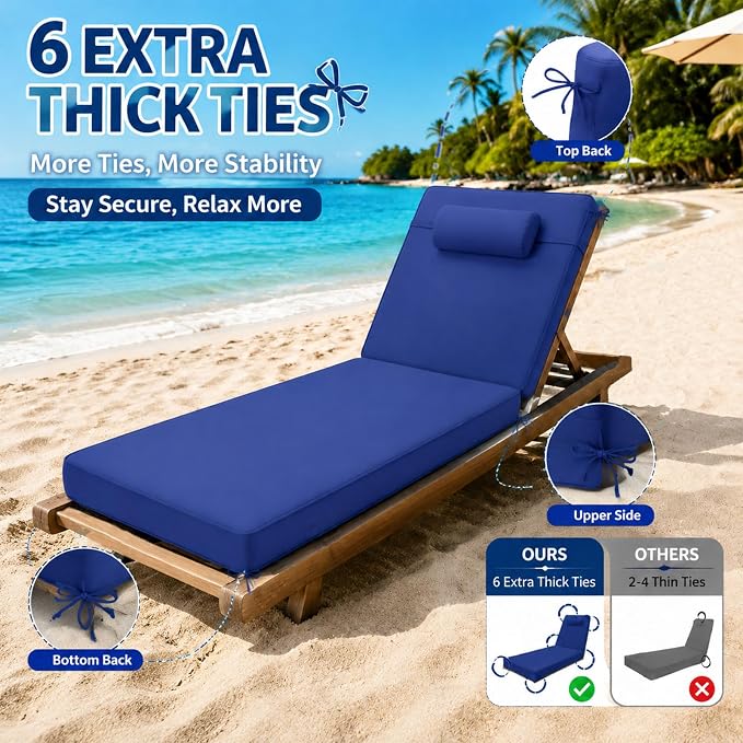 Chaise Lounge Cushion for Outdoor Furniture, Waterproof, Fade-Resistant and - Image 4