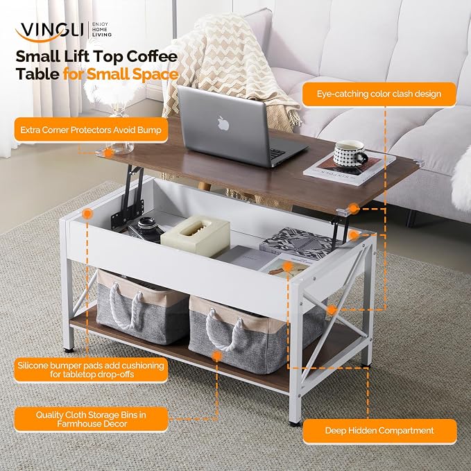 VINGLI 36" Lift Top Coffee Table - Image 3