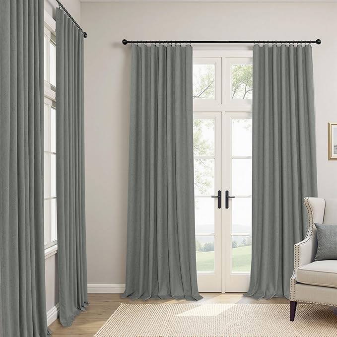 Grey Blackout Curtains for Bedroom 84 Inch Length 2 Panel Linen Textured - Image 2