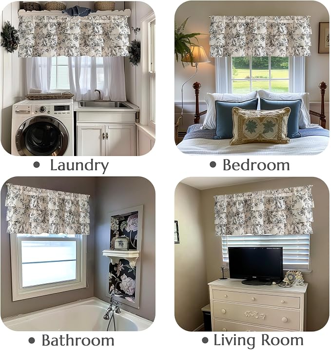 jinchan Ruffled Floral Valance Linen Shabby Chic Small Window Curtain 18 Inch - Image 9