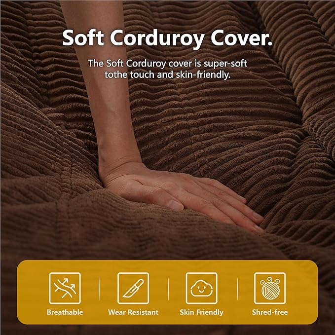 N&V Mid Century Armless Floor Sofa, Soft Premium Corduroy Lounge Chair - Image 8
