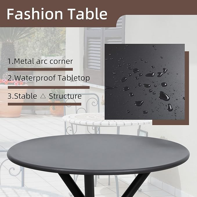 Shintenchi 3 Pieces Patio Bistro Sets, Outdoor Textilene Fabric Conversation - Image 5