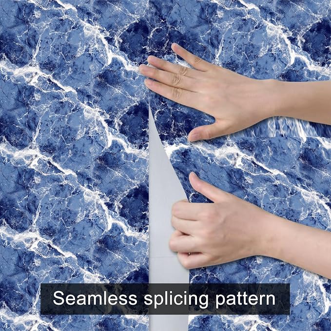 HOMETITUTE Blue Marble Wallpaper Peel and Stick Ocean Wave Pattern 118.1x17.7 - Image 9