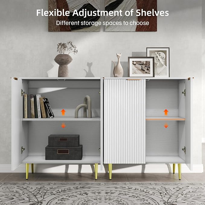 LubanNese Fluted Cabinet with Storage, Wooden Unique Sideboard Buffet Cabinet - Image 4