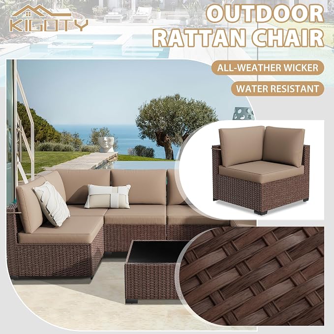 KIGOTY 7-Piece Patio Furniture Set, All-Weather PE Rattan Outdoor Sectional Sofa - Image 6