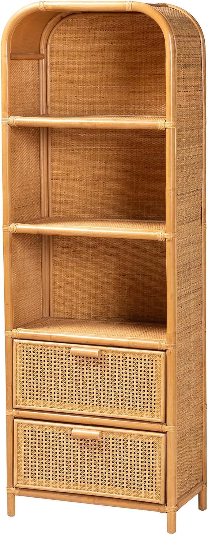 Bali & pari Curacao Modern Bohemian Light Honey Rattan 2-Drawer Bookcase by balipari